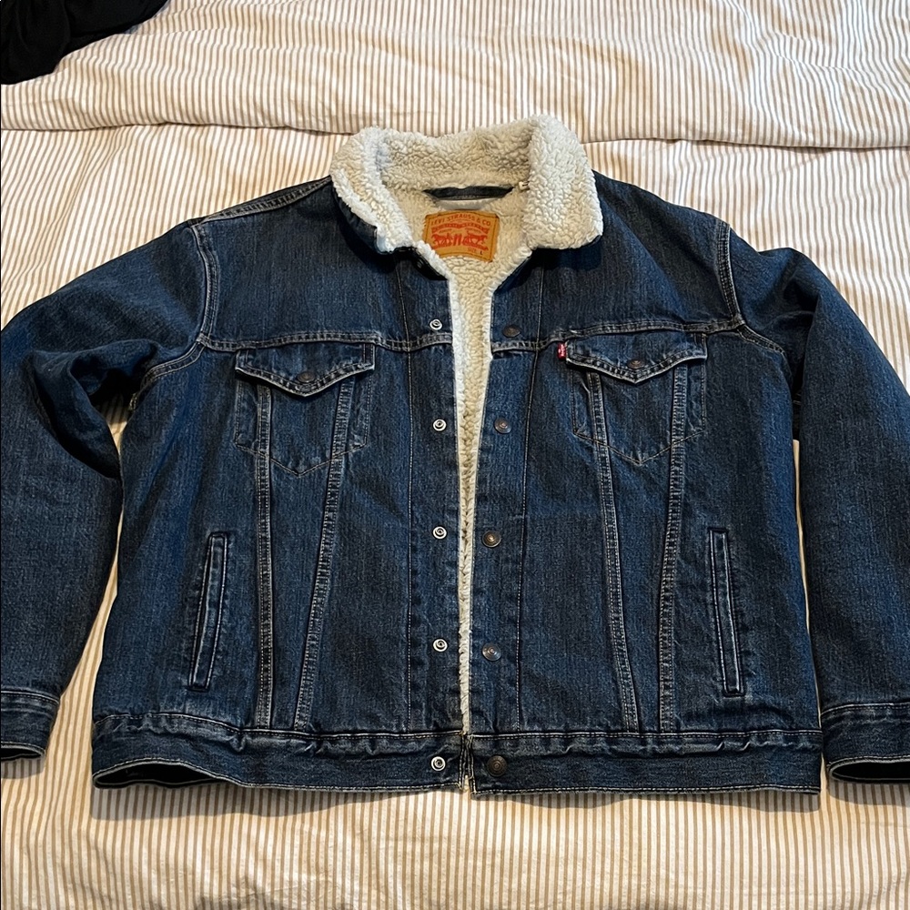 Levi's Dark Blue Denim Jacket with White Sherpa
